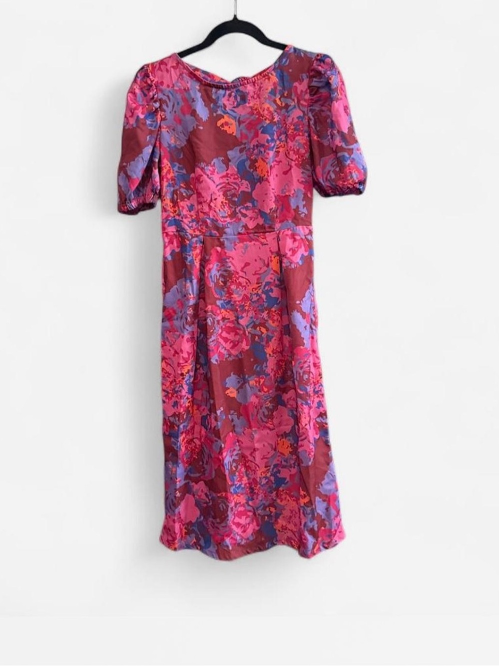 Chi Chi London hot Pink Midi Dress puff sleeve boho cottagecore prairie size 8